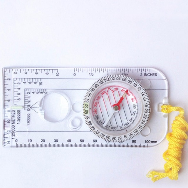 Drawing Scale Compass Folding Map Ruler Buckle Car Camping Hiking Pointing Guide Portable Handheld Compass