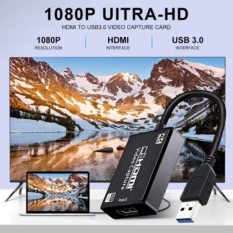 Audio Video Capture Card 1080P 60fp HDMI to USB 3.0 4K 1080P Record via DSLR Camcorder Action Cam For PS4 Game DVD Camcorder HD