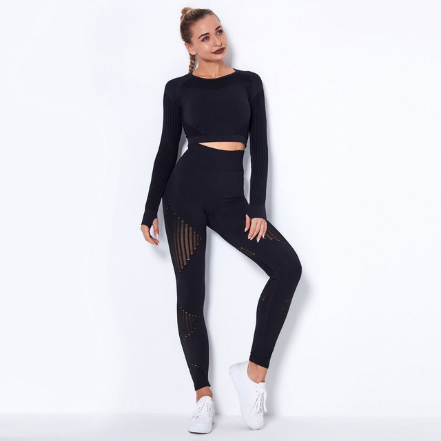 Hollow Out Seamless Yoga Set Sport Outfits Women Two 2 Piece Crop Top Bra Leggings Workout Clothes Gym Suit Fitness Sport Sets