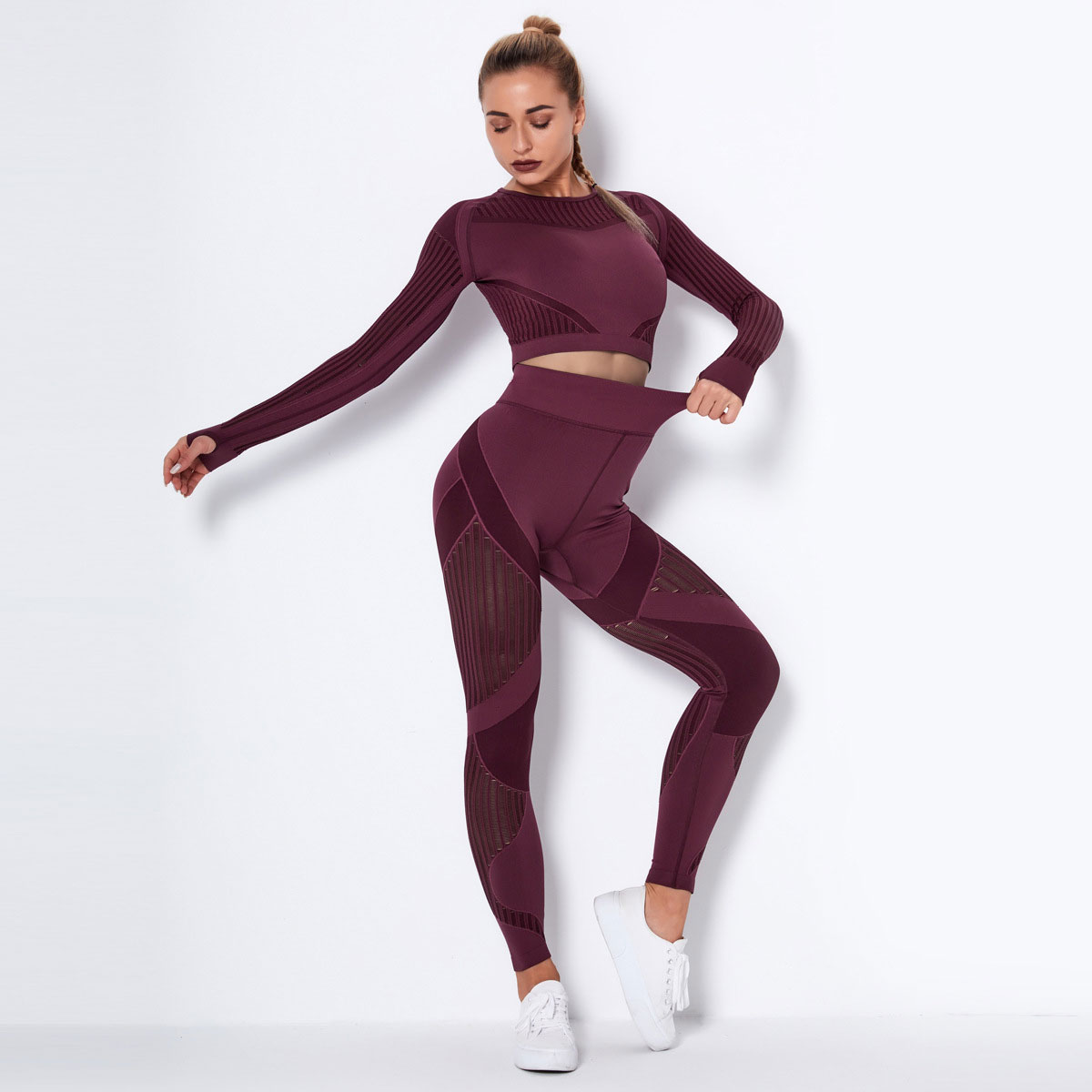Hollow Out Seamless Yoga Set Sport Outfits Women Two 2 Piece Crop Top Bra Leggings Workout Clothes Gym Suit Fitness Sport Sets