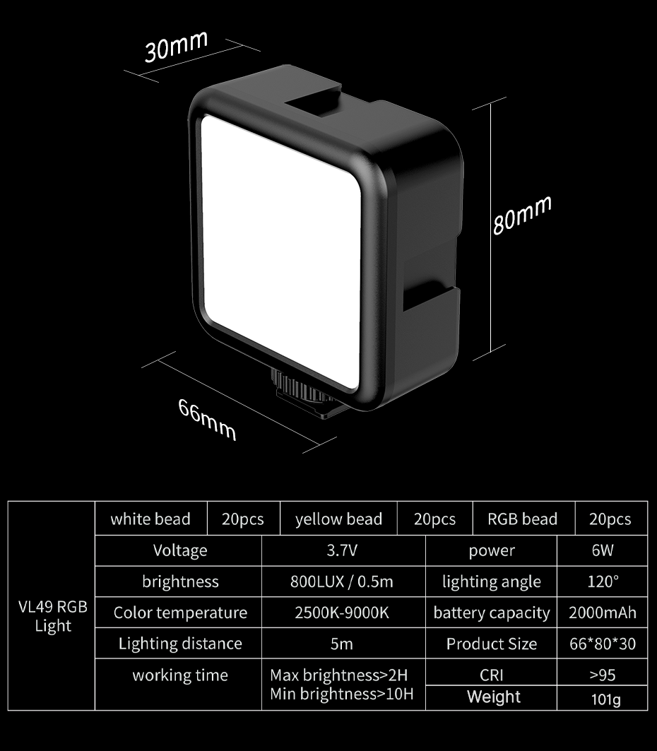 VL49 Mini RGB LED Video Light 2700K-9000K On Camera Fill Light Photography Lighting Pocket Live Tiktok Vlog Light lamp