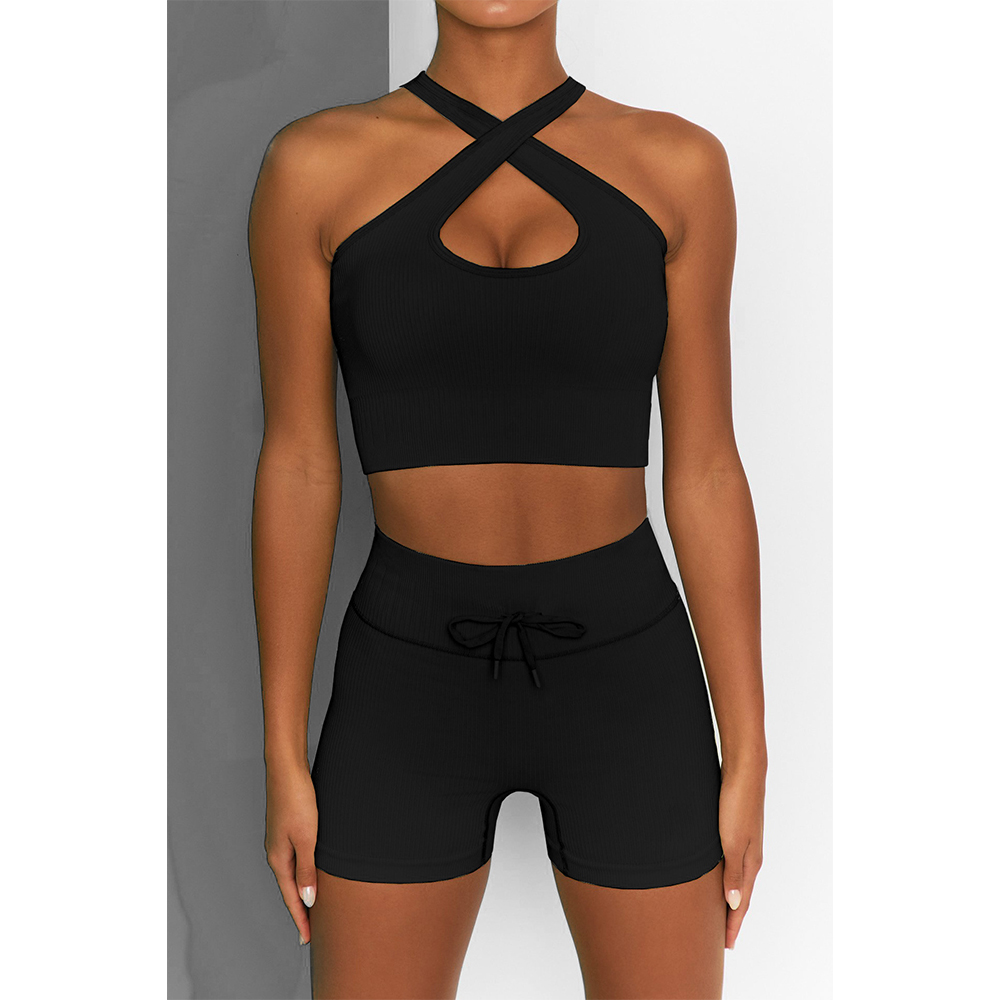 2 Pieces Of Fitness Clothing Suit Women's Cross Strap Bra Leggings Running Cycling Yoga Set Sports Tights Gym Workout Clothes