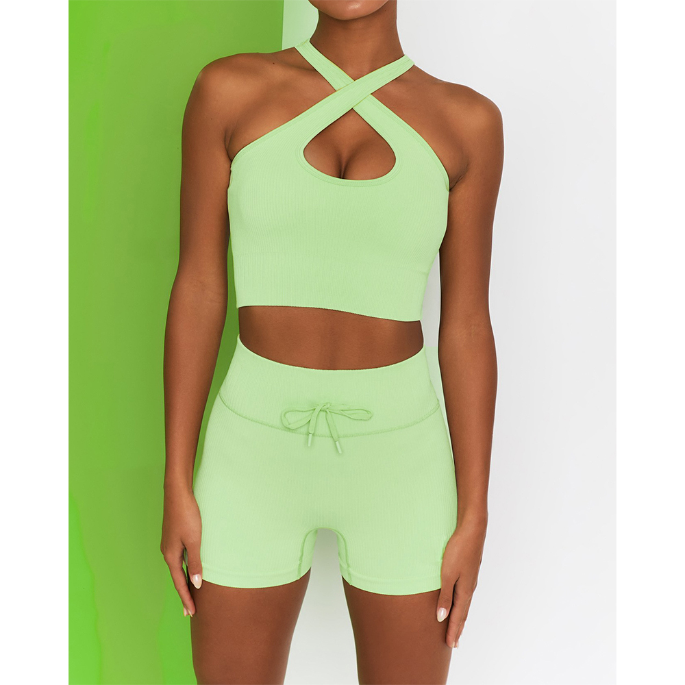 2 Pieces Of Fitness Clothing Suit Women's Cross Strap Bra Leggings Running Cycling Yoga Set Sports Tights Gym Workout Clothes