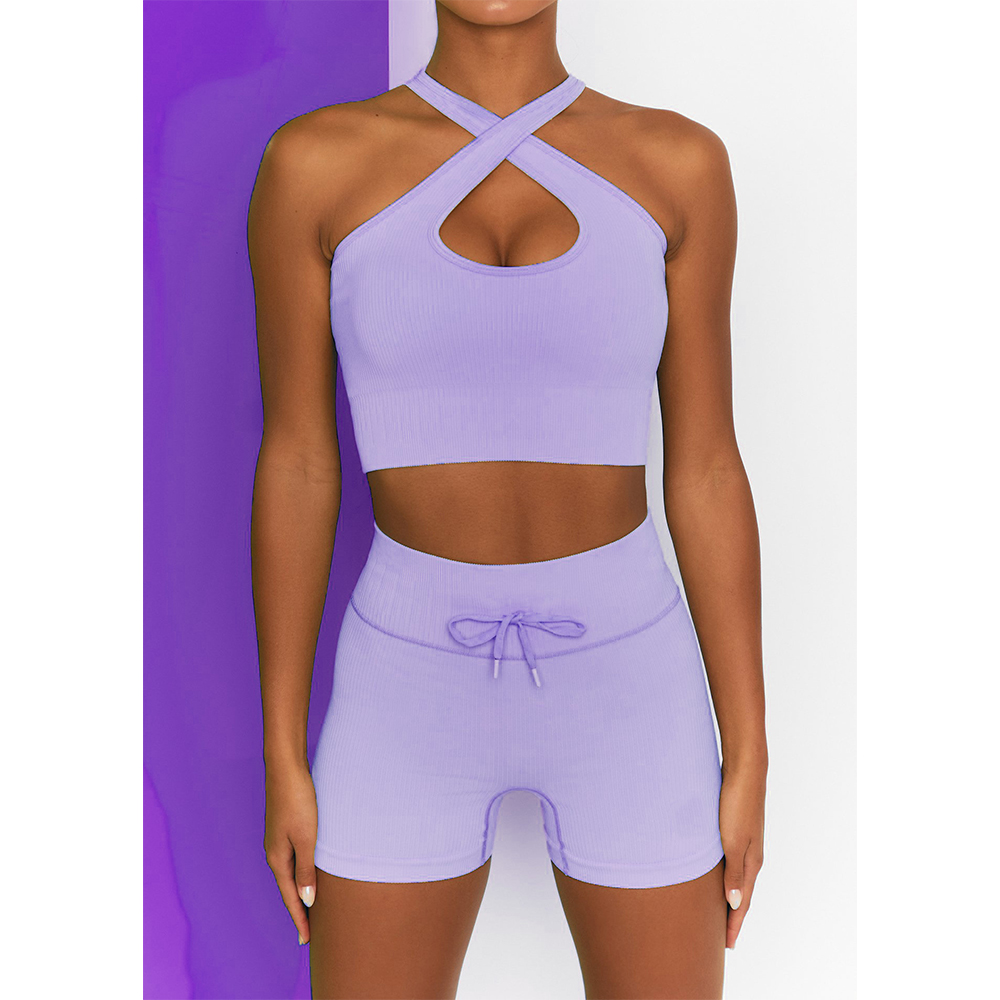 2 Pieces Of Fitness Clothing Suit Women's Cross Strap Bra Leggings Running Cycling Yoga Set Sports Tights Gym Workout Clothes