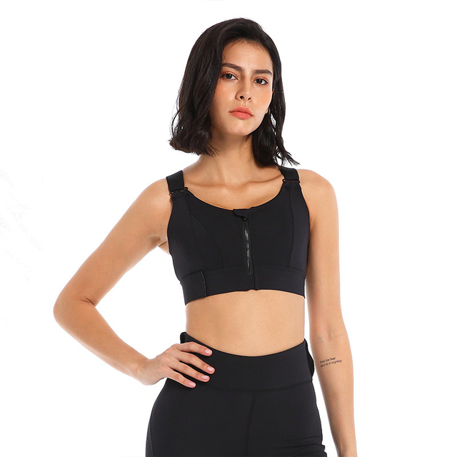 Sports Bras Women Tights Crop Top Yoga Vest Front Zipper Plus Size Adjustable Strap Shockproof Gym Fitness Athletic Brassiere