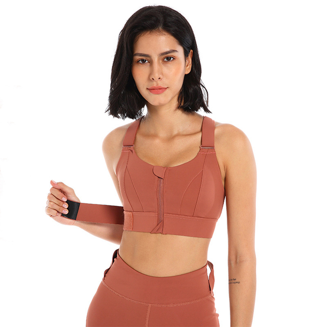 Sports Bras Women Tights Crop Top Yoga Vest Front Zipper Plus Size Adjustable Strap Shockproof Gym Fitness Athletic Brassiere