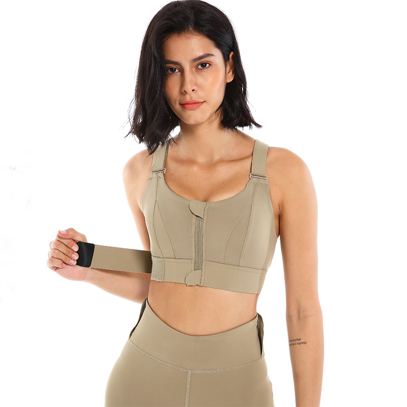 Sports Bras Women Tights Crop Top Yoga Vest Front Zipper Plus Size Adjustable Strap Shockproof Gym Fitness Athletic Brassiere