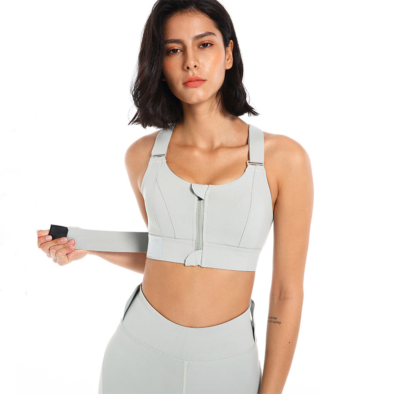 Sports Bras Women Tights Crop Top Yoga Vest Front Zipper Plus Size Adjustable Strap Shockproof Gym Fitness Athletic Brassiere