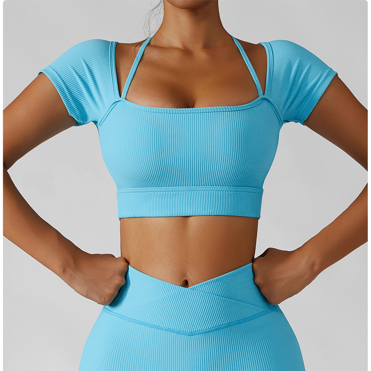Yoga Short Sleeved Sports Seamless Women Fitness Crop Top Workout Tops Gym Clothes Sportswear Running T-shirts Yoga Tops Women