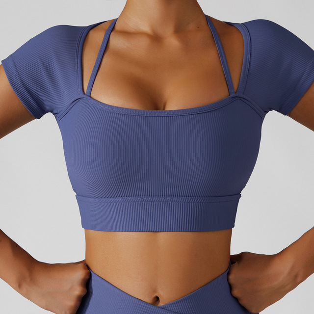 Yoga Short Sleeved Sports Seamless Women Fitness Crop Top Workout Tops Gym Clothes Sportswear Running T-shirts Yoga Tops Women