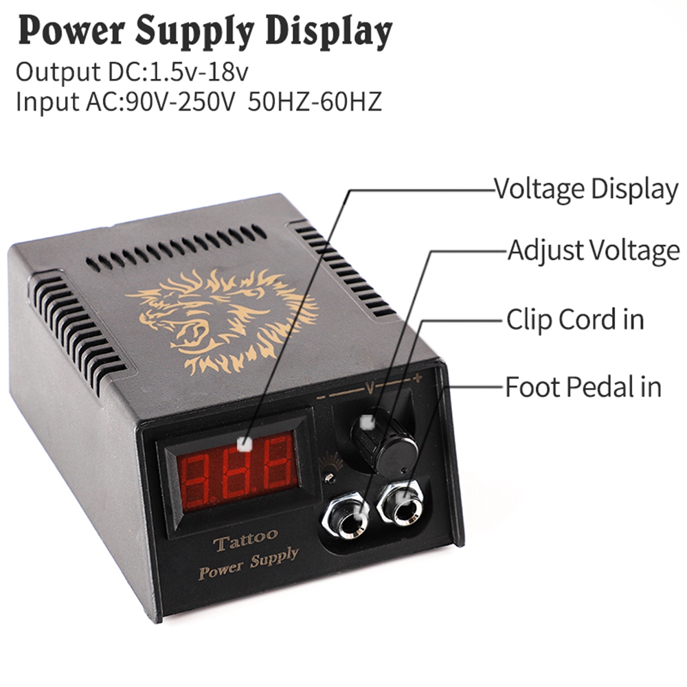 Tattoo Power Supply Set Tattoo Kits LCD Display Double Output Digital Tattoo Foot Pedal Tattoo Switch Clip Cord Tattoo Supplies