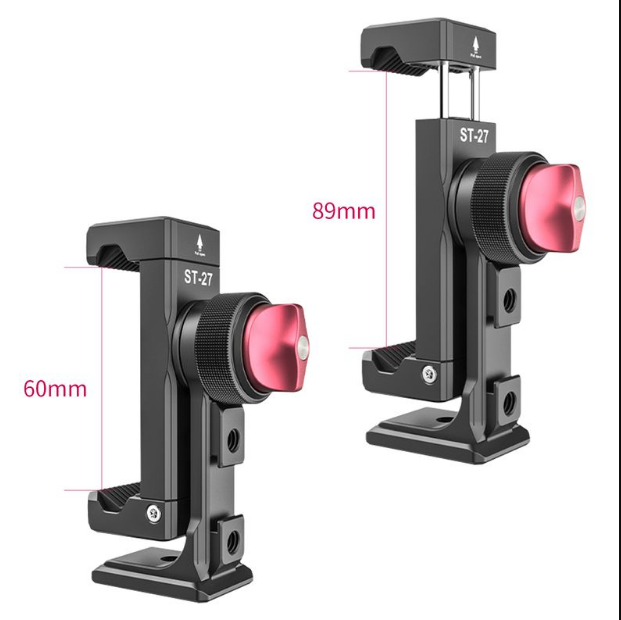 ST-27 Metal Vertical Shooting Phone Mount Holder Clip with Cold Shoe for Rode Wireless Go Microphone Video Light Vlog