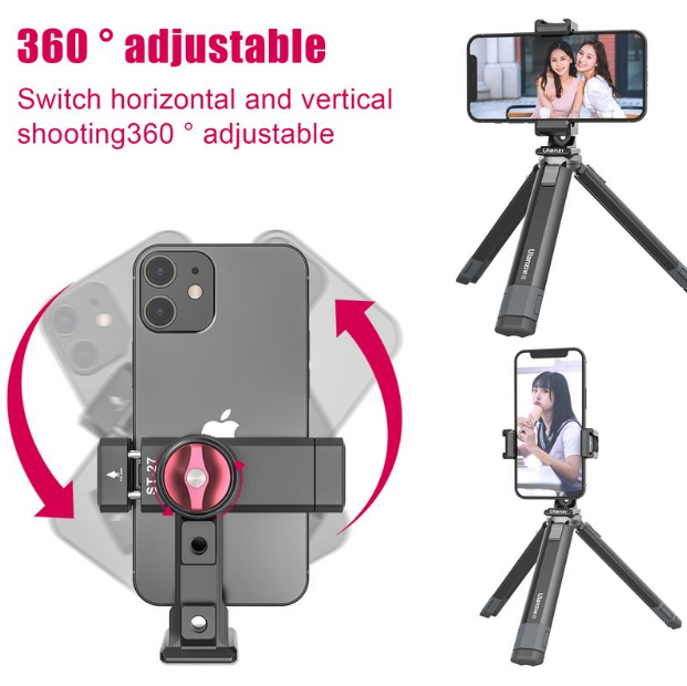 ST-27 Metal Vertical Shooting Phone Mount Holder Clip with Cold Shoe for Rode Wireless Go Microphone Video Light Vlog