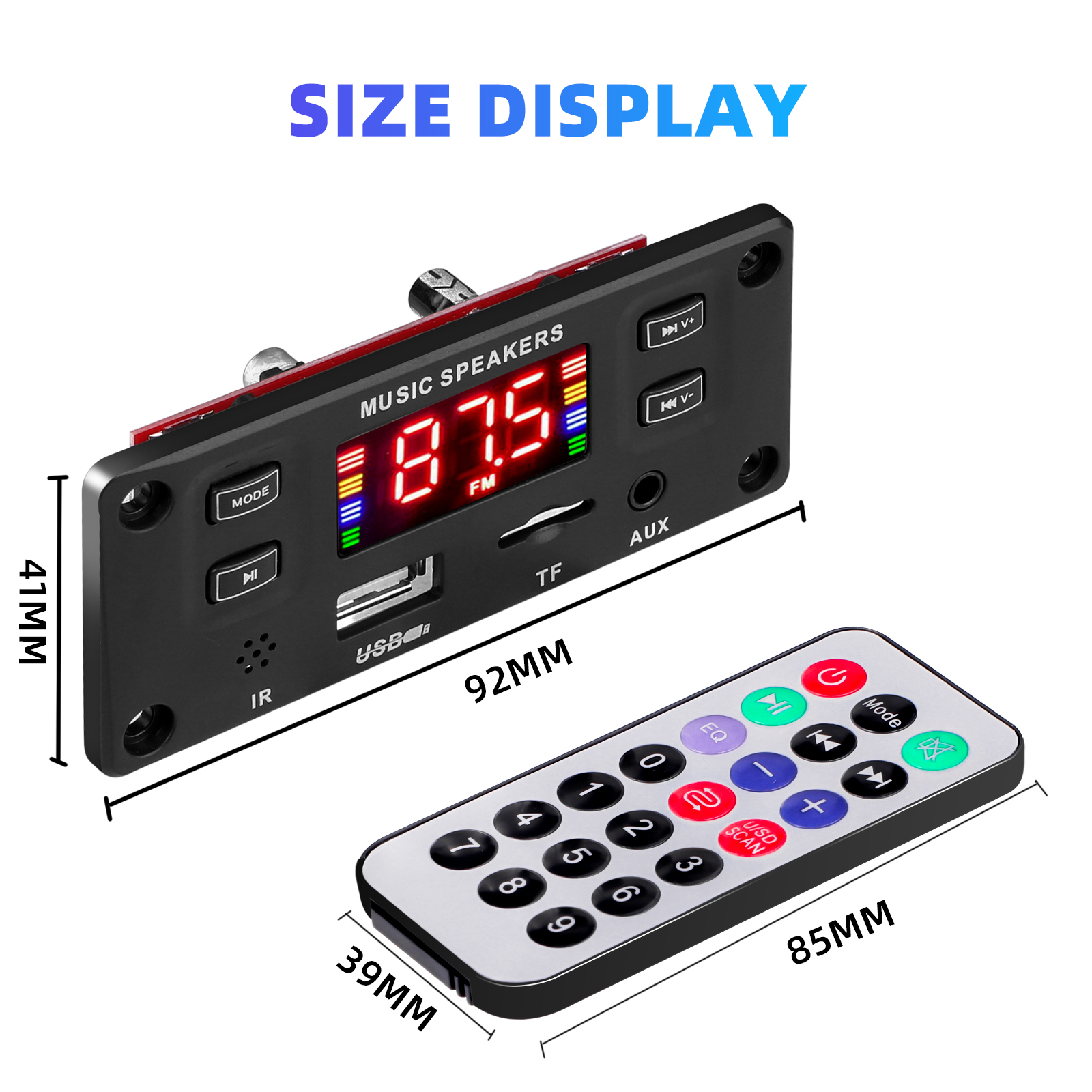 2*60W 120W Amplifier Bluetooth 5.0 MP3 Decoder Board DC 12V 24V Music Player USB LINE IN FM Radio Recording Handsfree Call