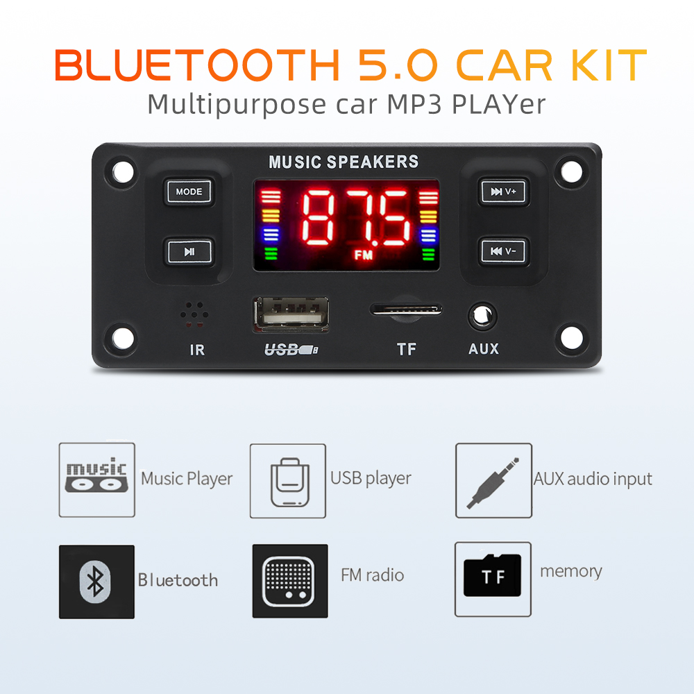 2*60W 120W Amplifier Bluetooth 5.0 MP3 Decoder Board DC 12V 24V Music Player USB LINE IN FM Radio Recording Handsfree Call