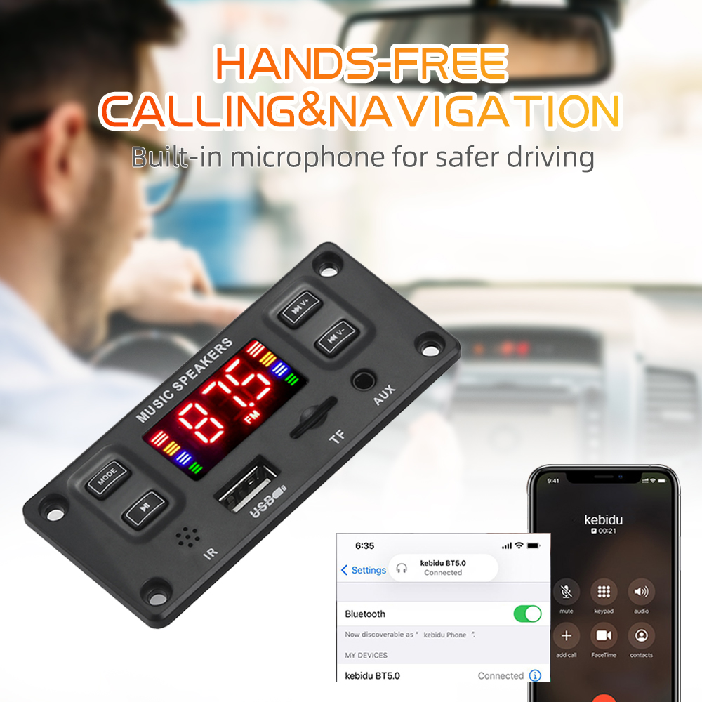 2*60W 120W Amplifier Bluetooth 5.0 MP3 Decoder Board DC 12V 24V Music Player USB LINE IN FM Radio Recording Handsfree Call
