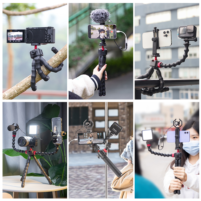 MT-52 Flexible Octopus Tripod Monopod With Double Arm Bracket Extend 1/4 Screw Cold Shoe Smartphone Camera Tripod