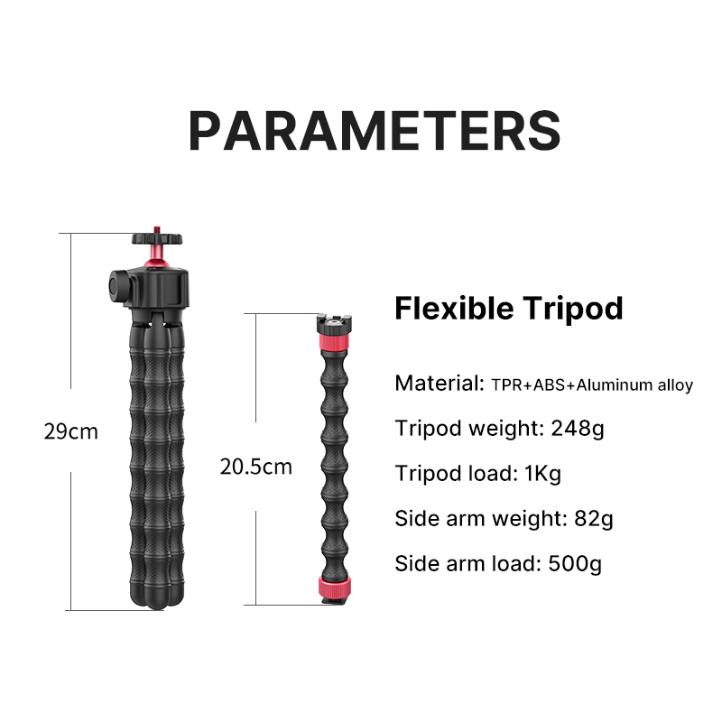 MT-52 Flexible Octopus Tripod Monopod With Double Arm Bracket Extend 1/4 Screw Cold Shoe Smartphone Camera Tripod