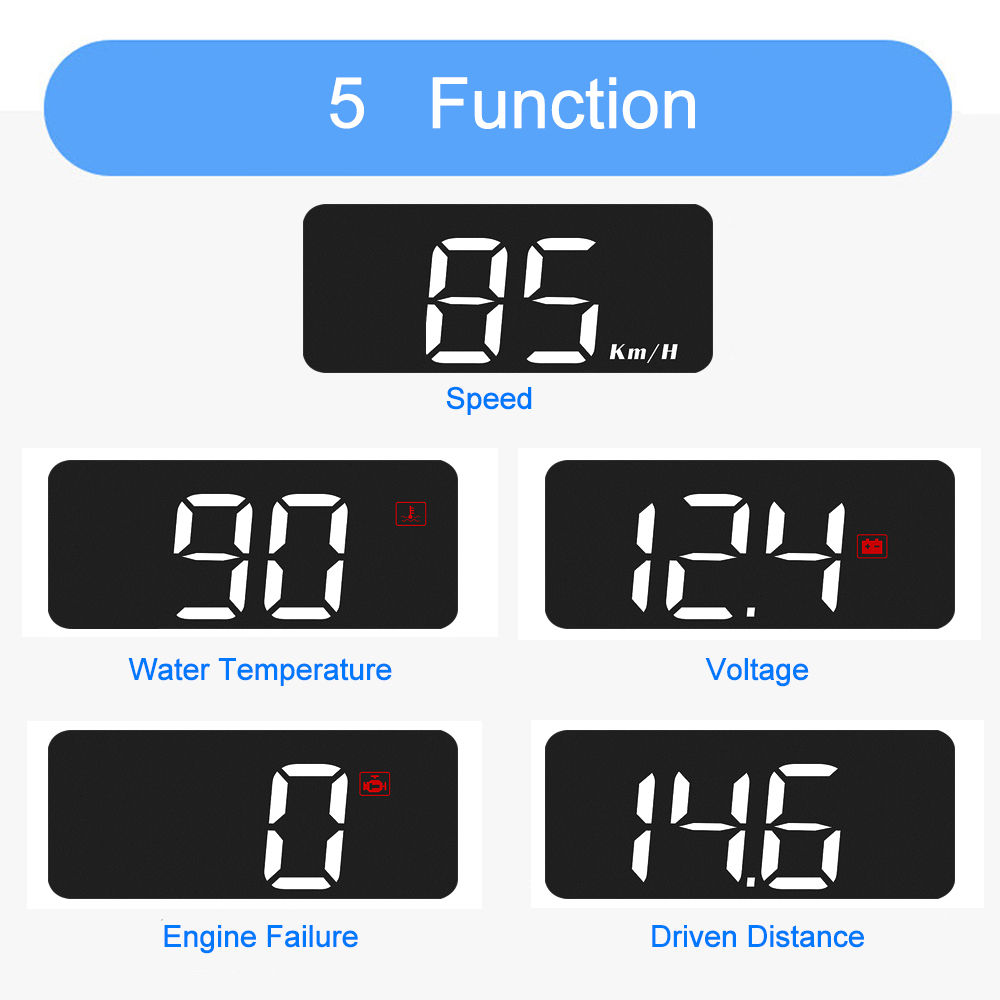 Car HUD OBD2 Head-up Display Windshield Speed Projector Speedometer Windshield KM/H MPH Water Temperature EUOBD