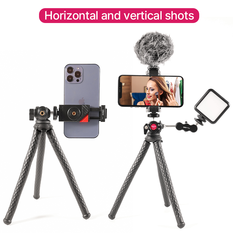FT-01 Flexible Mini Octopus Tripod for Phone DSLR Vlog Travel Photography With Cold Shoe Phone Holder Mount Mic Light