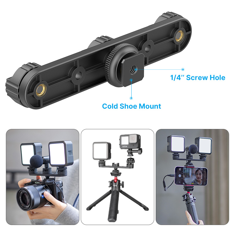 PT-23 Triple Cold Shoe Bracket Mount Holder DSLR SLR Camera Monitor Mount Smartphone Vlog Bracket