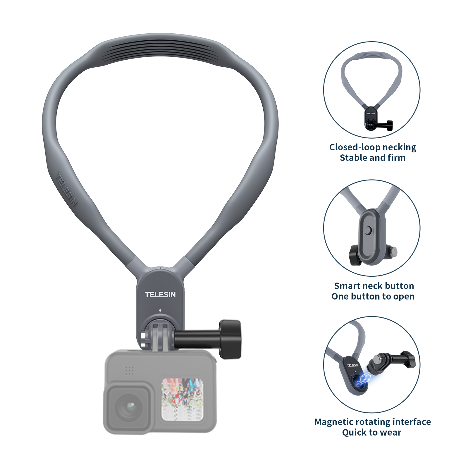 Neck Hold Mount for GoPro Hero 10 9 8 7 6 5 4 Insta360 DJI Osmo Action2 Samsung Smartphone  Magnetic GoPro Accessories