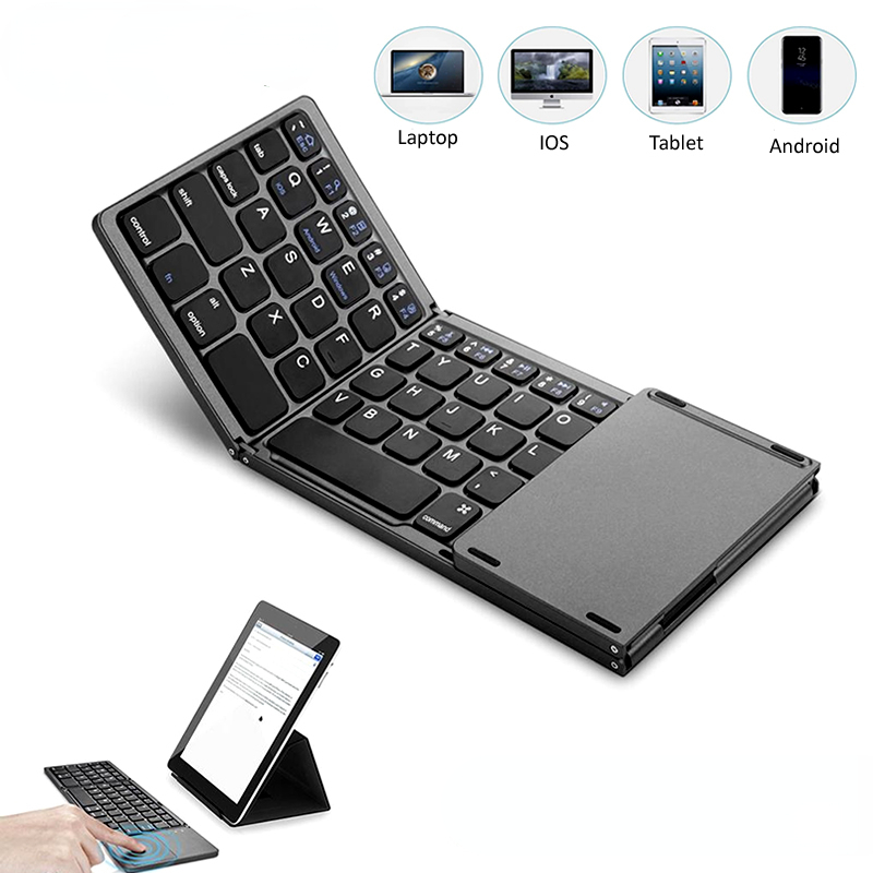 New Portable Mini Three Folding Bluetooth Keyboard Wireless Foldable Touchpad Keypad for IOS Android Windows ipad Tablet