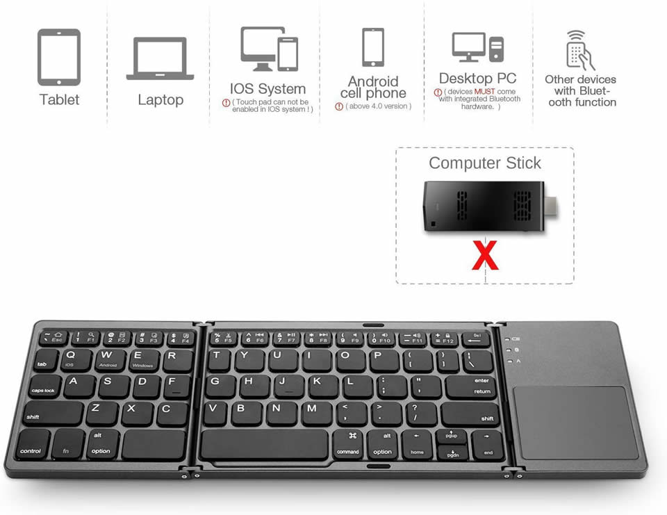 New Portable Mini Three Folding Bluetooth Keyboard Wireless Foldable Touchpad Keypad for IOS Android Windows ipad Tablet