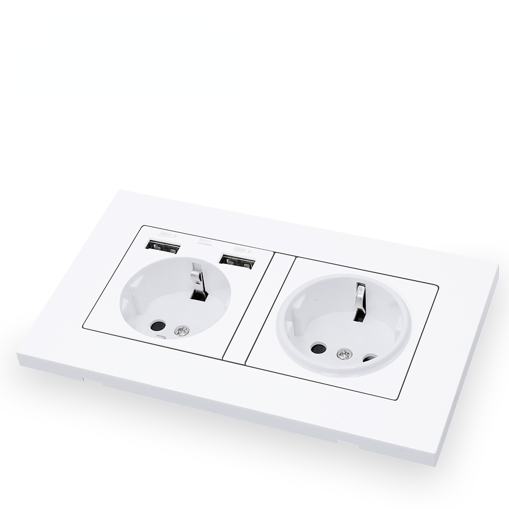 EU Standard USB socket, Double Outlet,16A Quality power panel AC 110~250V 146mm * 86mm,Double frame Wall USB Power Outlet