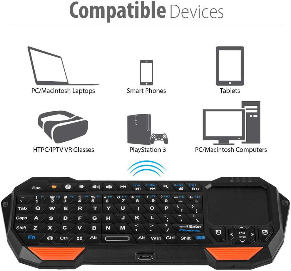 Mini Bluetooth Keyboard Wireless Portable Light weight with built-in Touchpad works with Apple TV PS4
