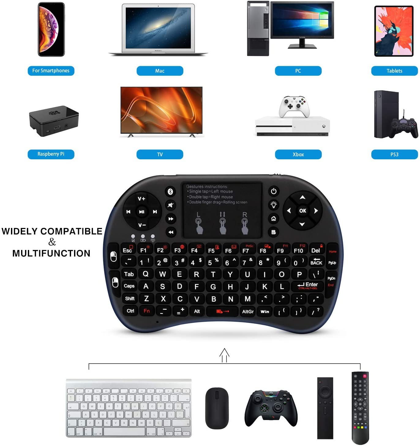 Mini Bluetooth Keyboard With Touchpad Backlit Portable i8+ Wireless Keyboard For Smartphones Laptop/PC/Windows/Mac/TV Box