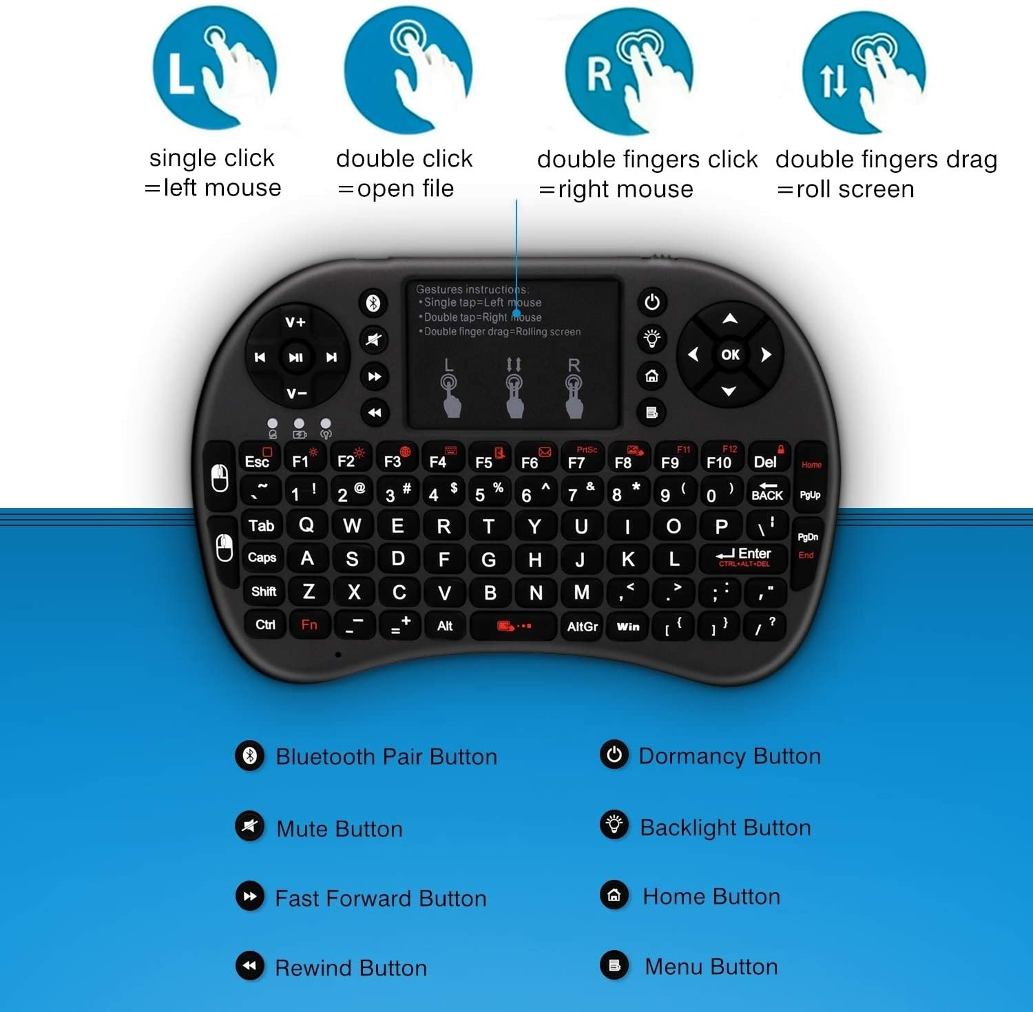 Mini Bluetooth Keyboard With Touchpad Backlit Portable i8+ Wireless Keyboard For Smartphones Laptop/PC/Windows/Mac/TV Box