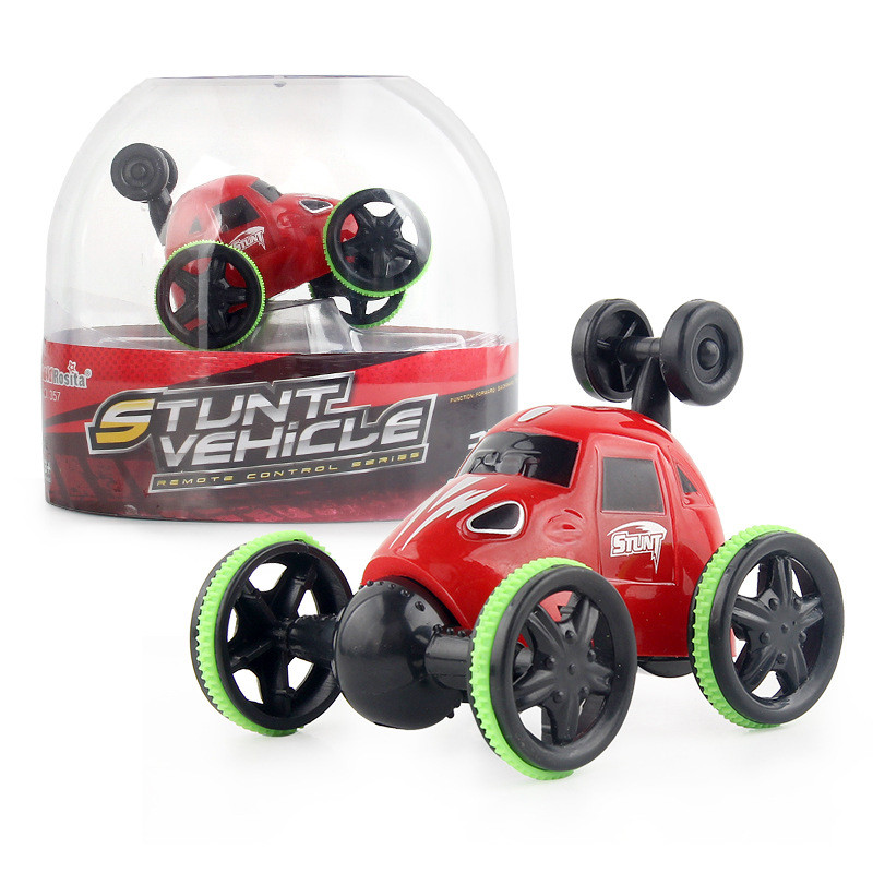 1PC Kids Mini Wireless Remote Control Charging Tumbling Stunt Car With Light  Rotating Dump Truck Childrens Toy Gift