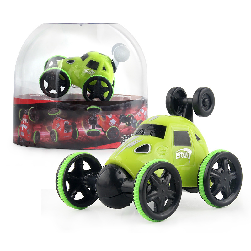 1PC Kids Mini Wireless Remote Control Charging Tumbling Stunt Car With Light  Rotating Dump Truck Childrens Toy Gift