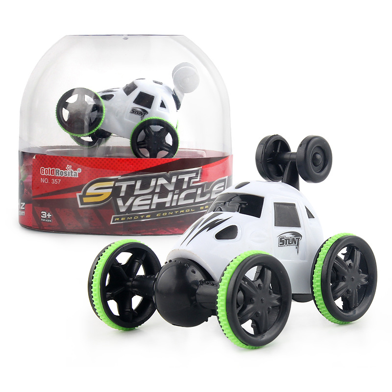 1PC Kids Mini Wireless Remote Control Charging Tumbling Stunt Car With Light  Rotating Dump Truck Childrens Toy Gift