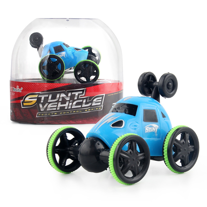 1PC Kids Mini Wireless Remote Control Charging Tumbling Stunt Car With Light  Rotating Dump Truck Childrens Toy Gift