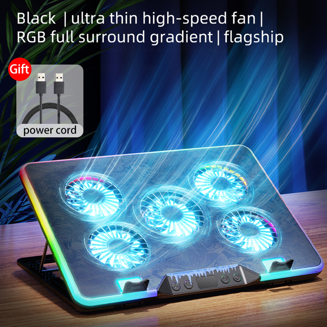 ultra-thin laptop radiator air-cooled laptop stand with 5 fan coolers fan base mute for 12-to 21-inch cooling