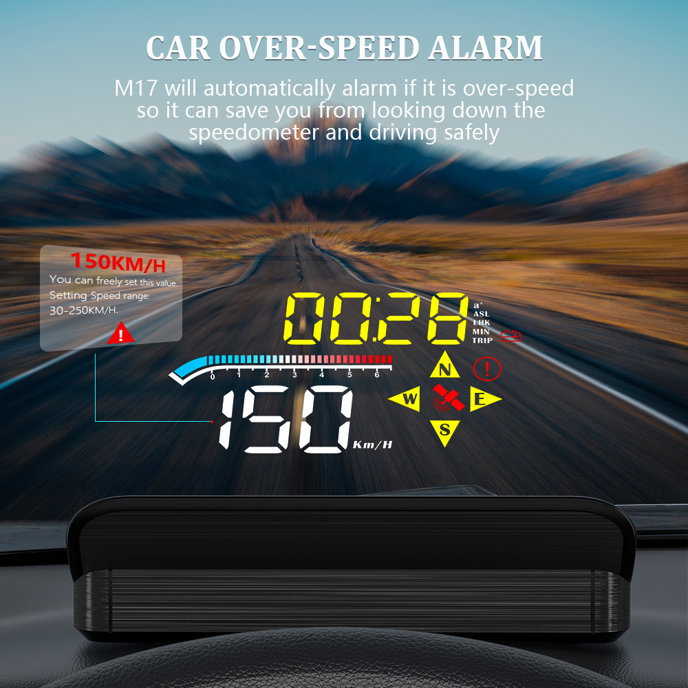 M17 OBD HUD Car GPS Digital Speedometer Projector Auto Fuel Consumption Head-up Display Projection On All Cars
