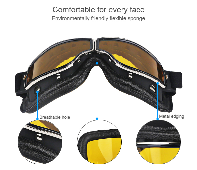 Foldable Retro Motorcycle Goggles Vintage Moto Biker Cycling Goggles Scooter Glasses