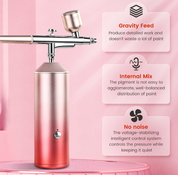 0.3mm  Airbrush kit Facial Mini Air Compressor Kit Oxygen Injector Face Nano Mist Sprayer For Nail Art Tattoo Craft Cake Paint