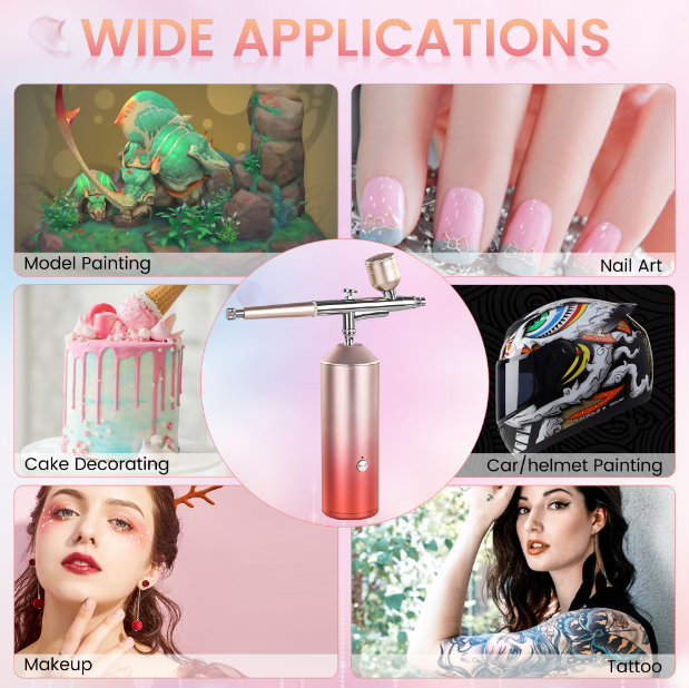 0.3mm  Airbrush kit Facial Mini Air Compressor Kit Oxygen Injector Face Nano Mist Sprayer For Nail Art Tattoo Craft Cake Paint