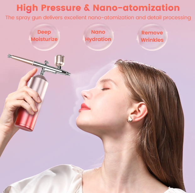 0.3mm  Airbrush kit Facial Mini Air Compressor Kit Oxygen Injector Face Nano Mist Sprayer For Nail Art Tattoo Craft Cake Paint