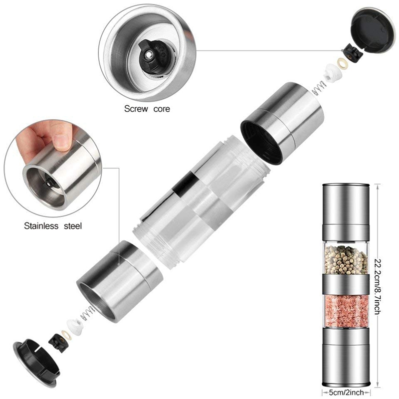 2 In 1 Salt And Pepper Grinder Set,Stainless Steel Salt Grinder With Adjustable Ceramic Rotor, Salt Mill And Pepper Mill Shaker,