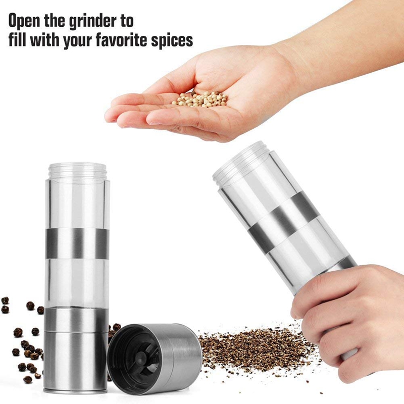 2 In 1 Salt And Pepper Grinder Set,Stainless Steel Salt Grinder With Adjustable Ceramic Rotor, Salt Mill And Pepper Mill Shaker,