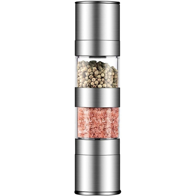 2 In 1 Salt And Pepper Grinder Set,Stainless Steel Salt Grinder With Adjustable Ceramic Rotor, Salt Mill And Pepper Mill Shaker,