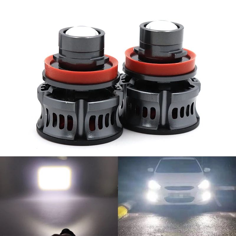 2pcs LED Project Headlight Car Lamp H11 LED Bulb Projector Lens Devil Angel Eyes Fog Light 6500K