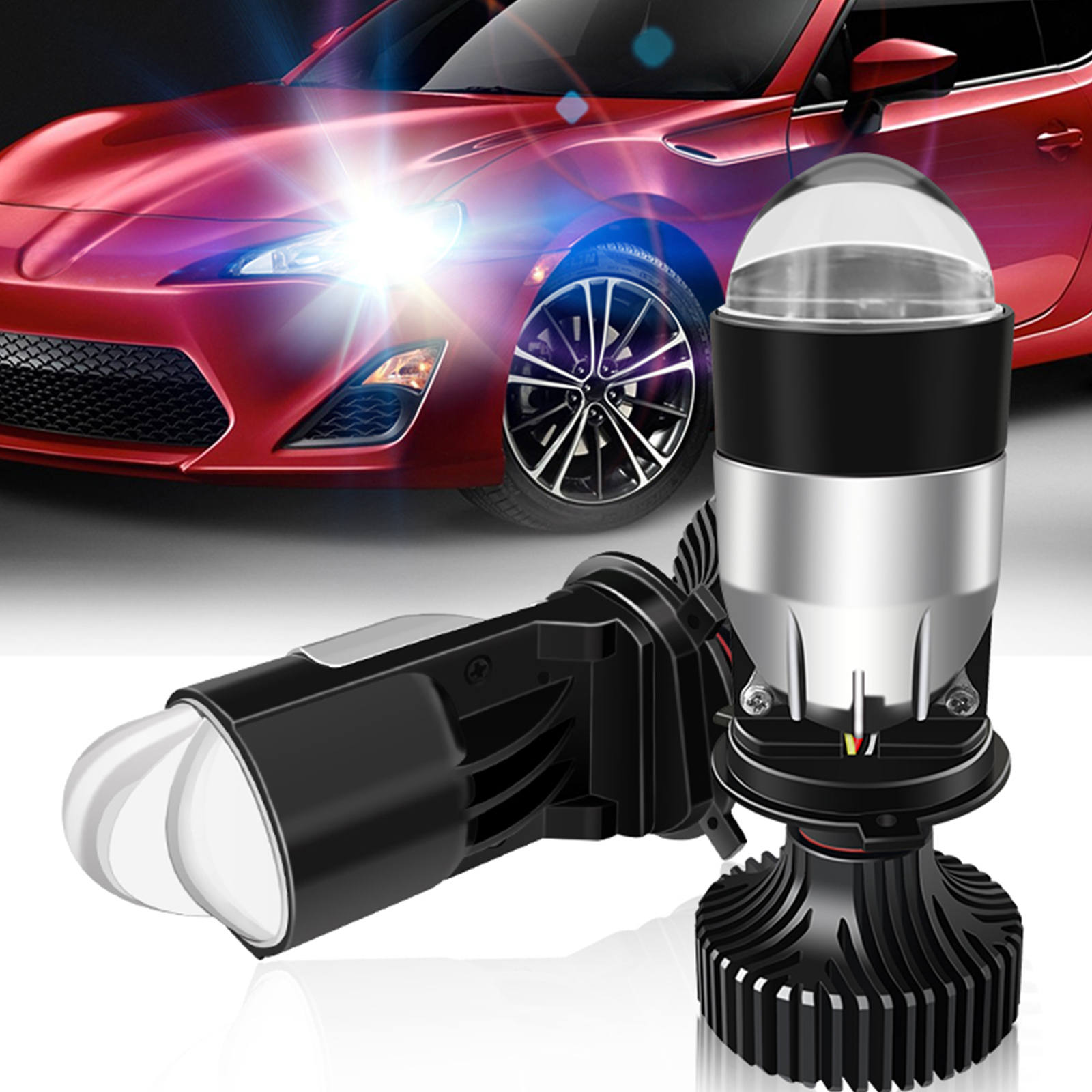 2pcs H4 LED Dual Lens Canbus Headlight Bulbs Mini Projector Len for Car  Fan Auto Hi/Lo Headlamp Spotlight