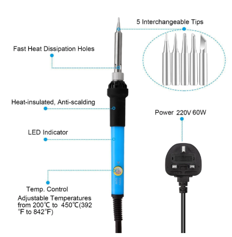 60W Electric Soldering Iron Set Wood Burning Carving Pyrography Pen Kit Beginner Artistic Creation Wood Cautery Repair Tools