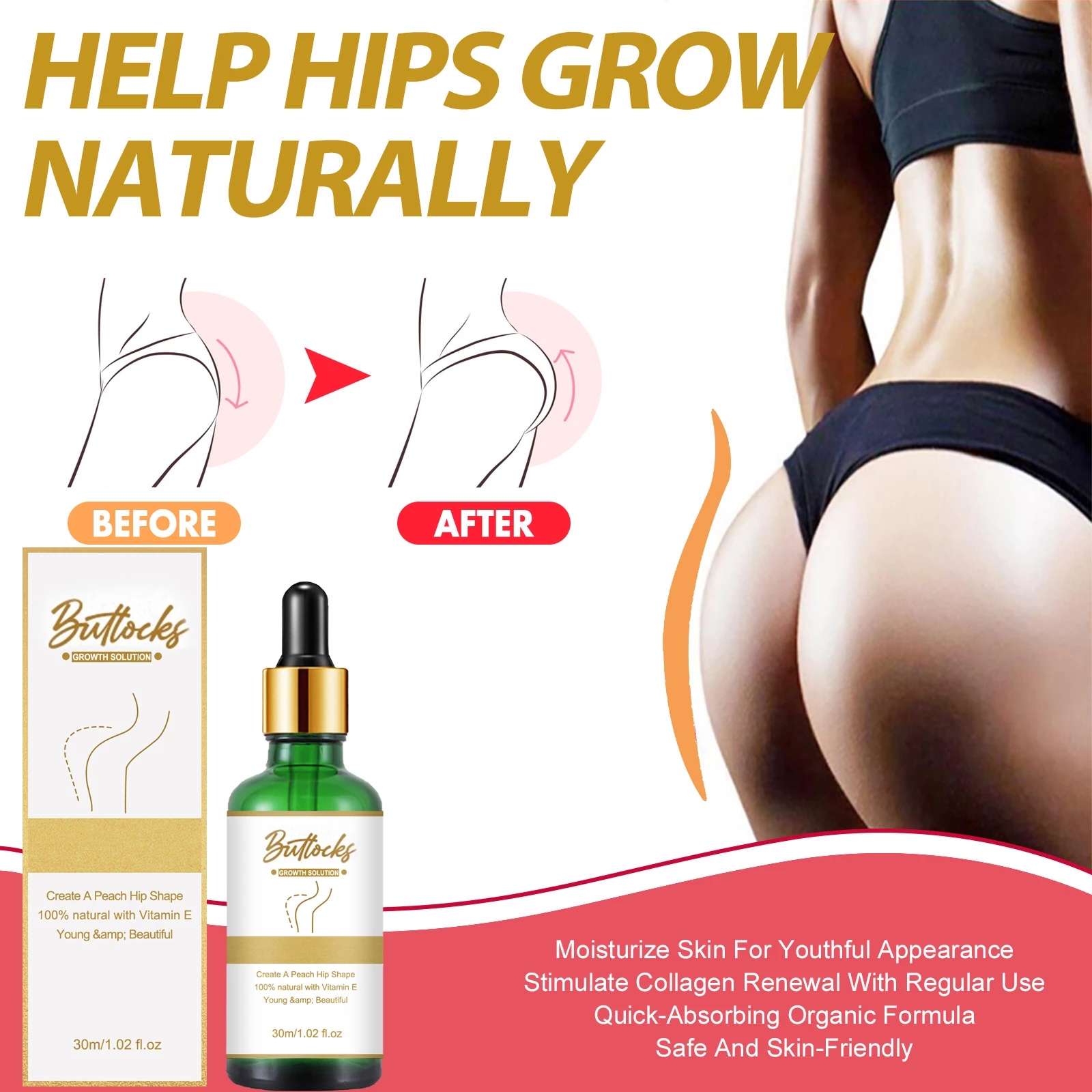 Sexy Hip Buttock Enlargement Essential Oil Cream Effective Lifting & Firming Hip Lift Up Butt Beauty