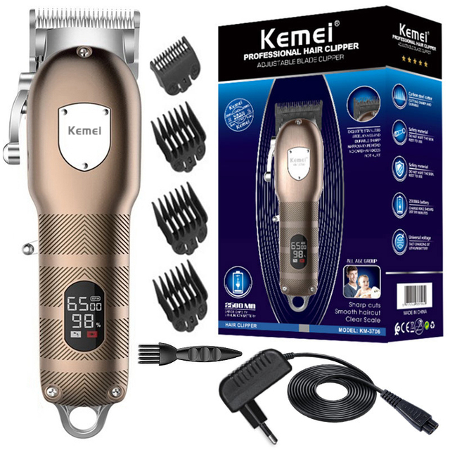 KM3706 pro electric LED hair trimmer metal housing professional cord cordless adjustable powerful hair clipper haircut